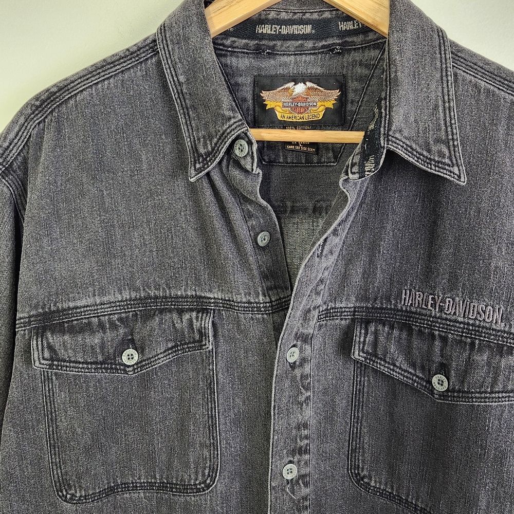 Harley Davidson Vintage Button Shirt Embroidered Logo Size L - Picture 4 of 10